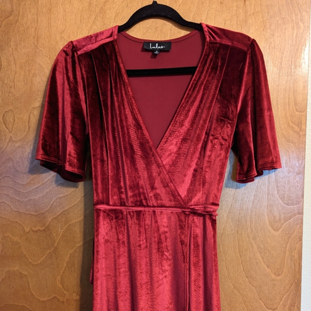 Lulu's Red Velvet Wrap Dress